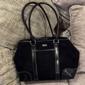 Ralph Lauren Black Suede and Faux Leather Shoulder Tote Bag